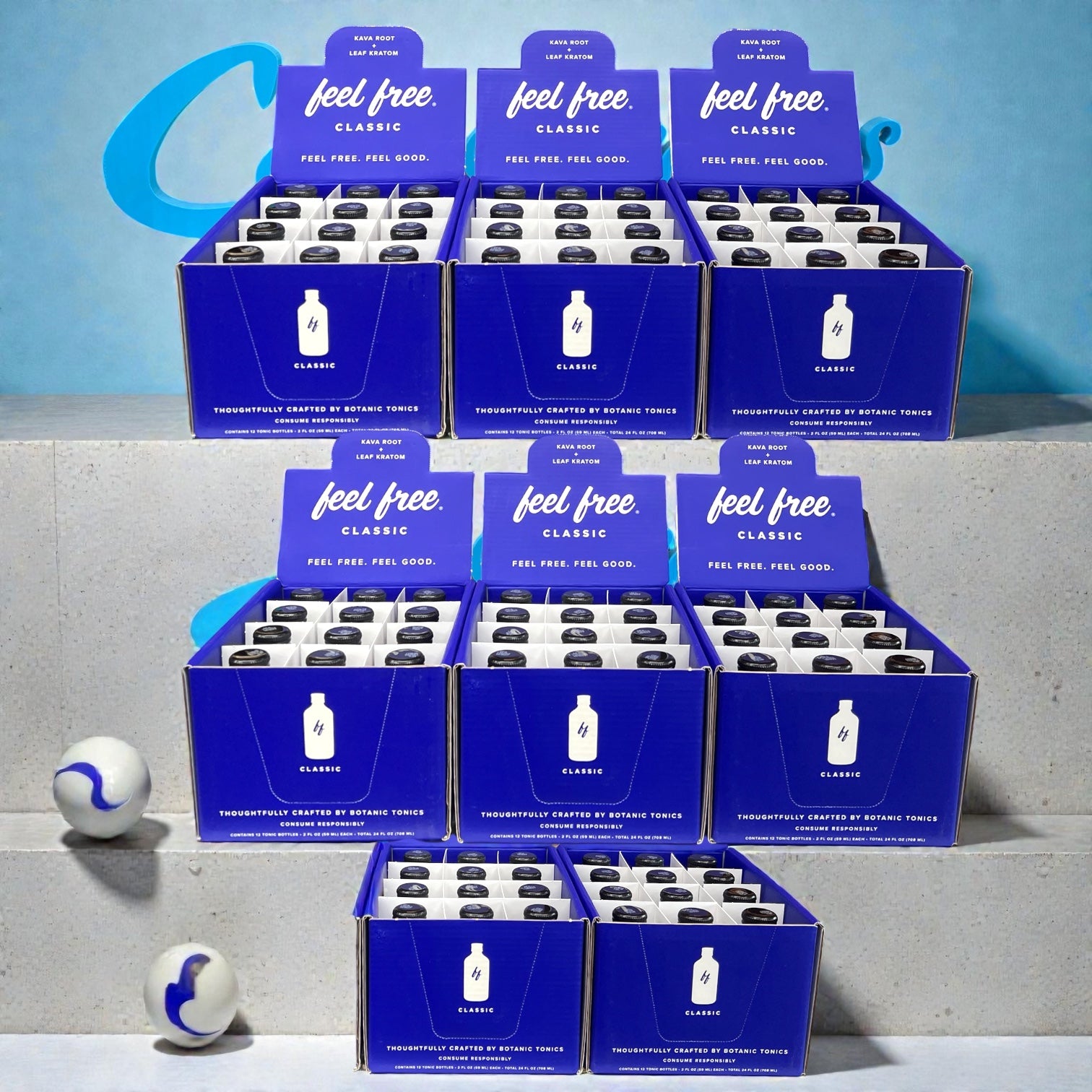 Feel Free Classic Kava Tonic Herbal Shots 8 Boxes 12-Pack Each Box