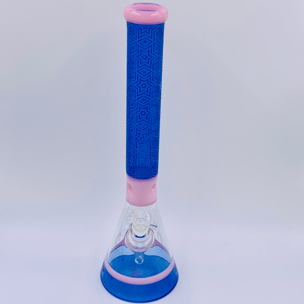 BIG MOM 18'' BLUE AND PINK FROSTED STAR BEAKER BONG