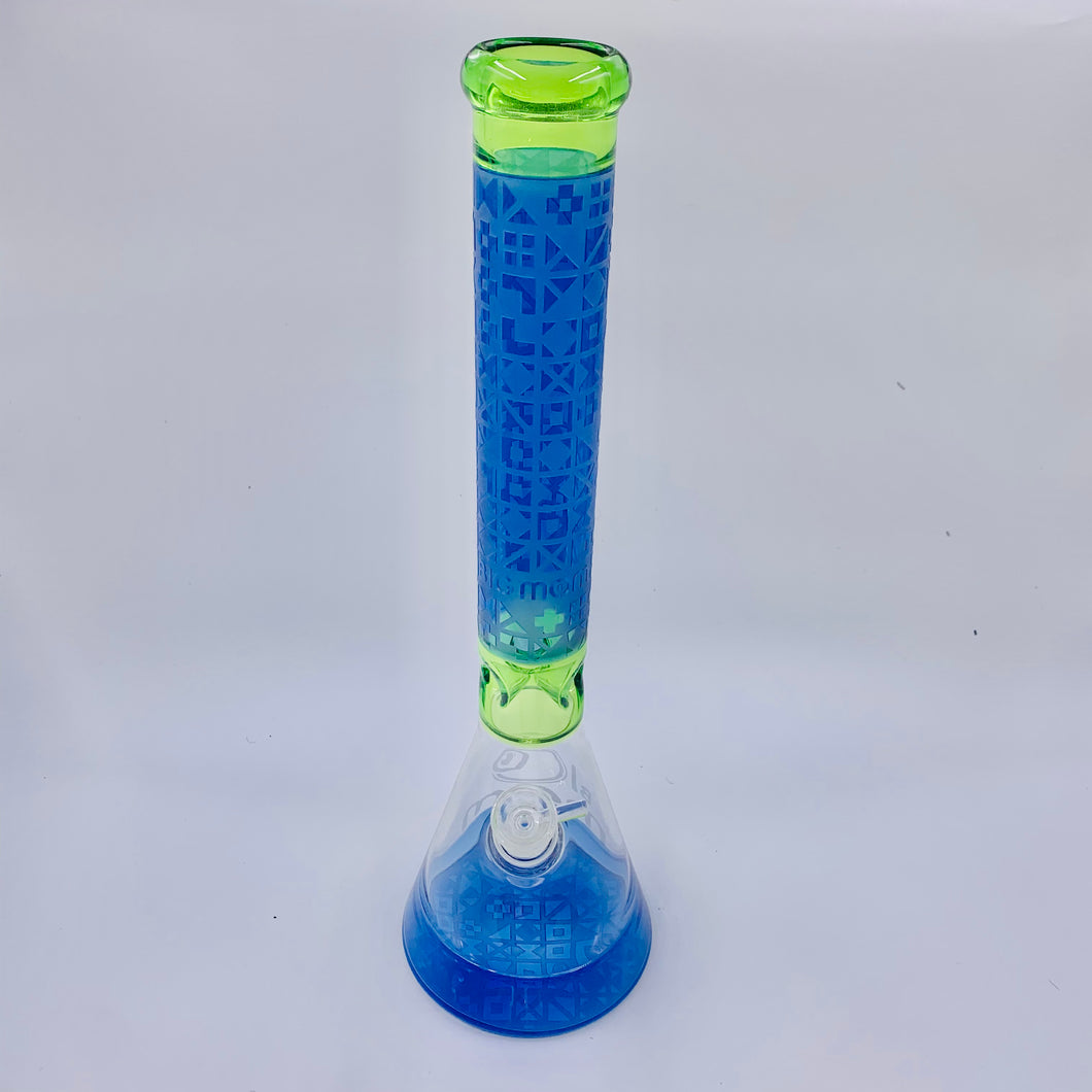 BIG MOM 18'' BLUE AND GREEN FROSTED BEAKER BONG